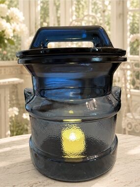 Vintage L.E. Smith Blue Milk Can Canister Styled as Fairy Lamp